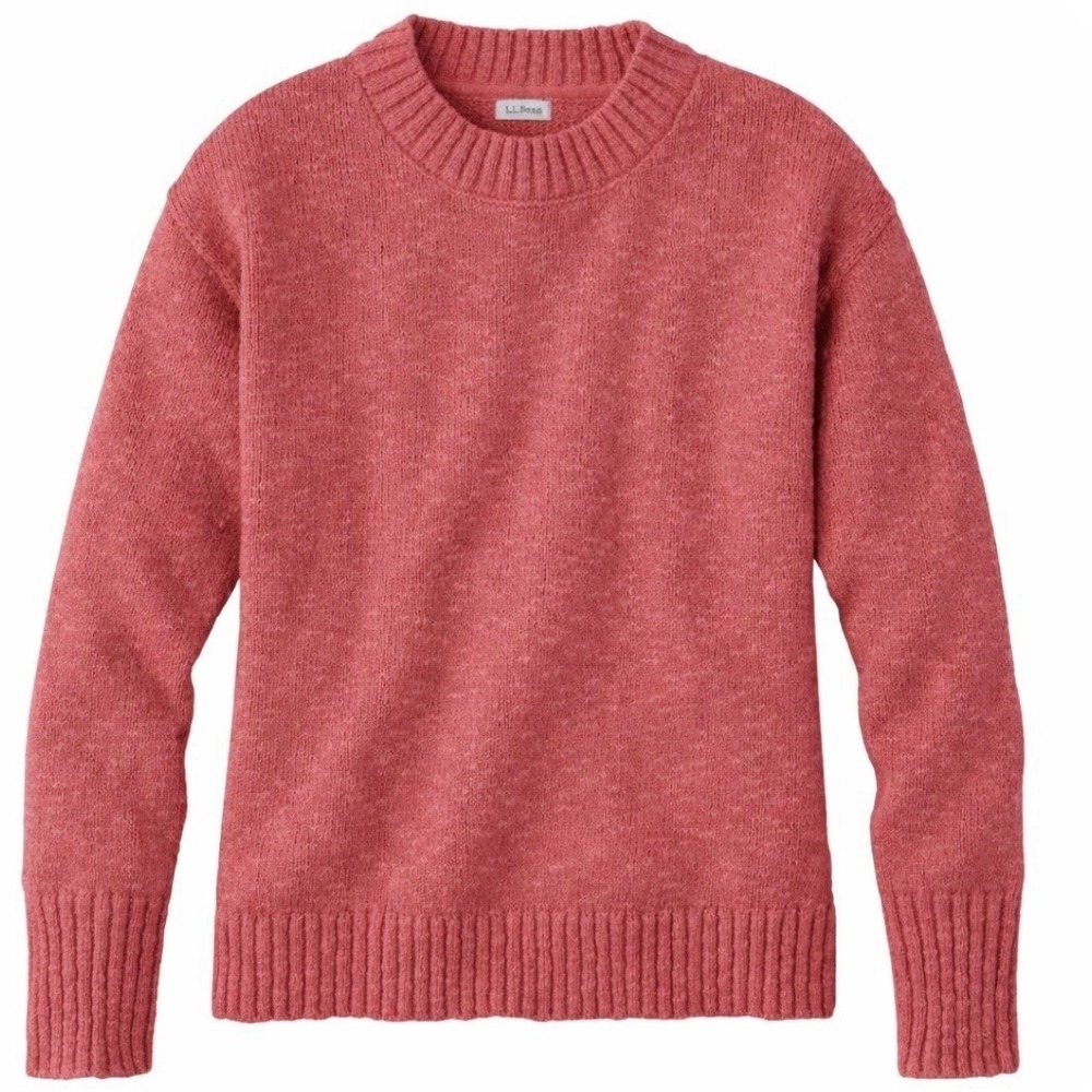 LL Bean Signature Coral Rust Cotton Ragg Crewneck Pullover Sweater Size MEDIUM